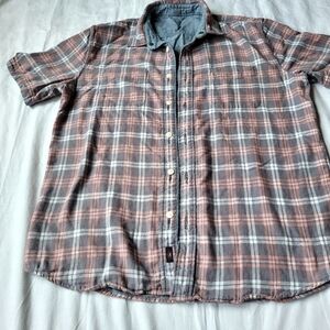 Men's Plaid Reversible Short Sleeve Flannel and Denim Shirt